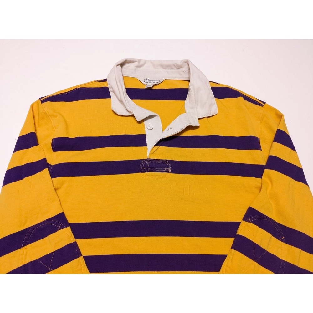 J CREW Long Sleeve Rugby Polo Shirt BE890 Yellow Purple Striped Medium M - Picture 7 of 10